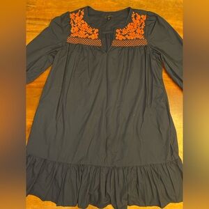 J.Crew Dress XXL Blue  Cotton Embroidered Long Sleeve